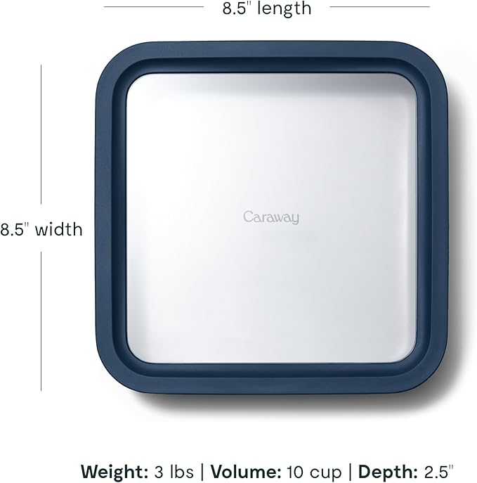 Caraway Glass Food Storage, 10 Cup Glass Container,Ceramic Coated Food Container,Easy to Store, Non Toxic, Non Stick Lunch Box Container with Glass Lids. Dishwasher, Oven,Square Shape,Navy-CubbioJoy