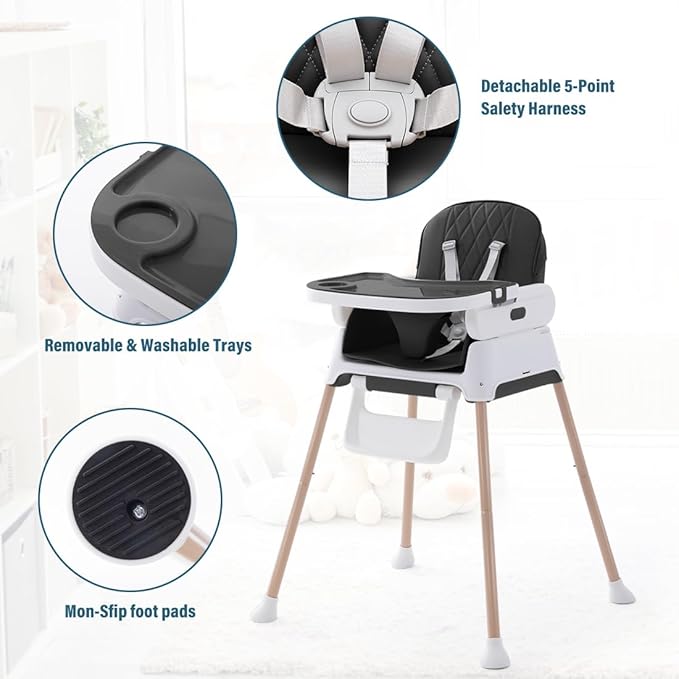 3 in 1 Baby High Chair,Adjustable Convertible Baby High Chairs for Babies and Toddlers,Black-CubbioJoy