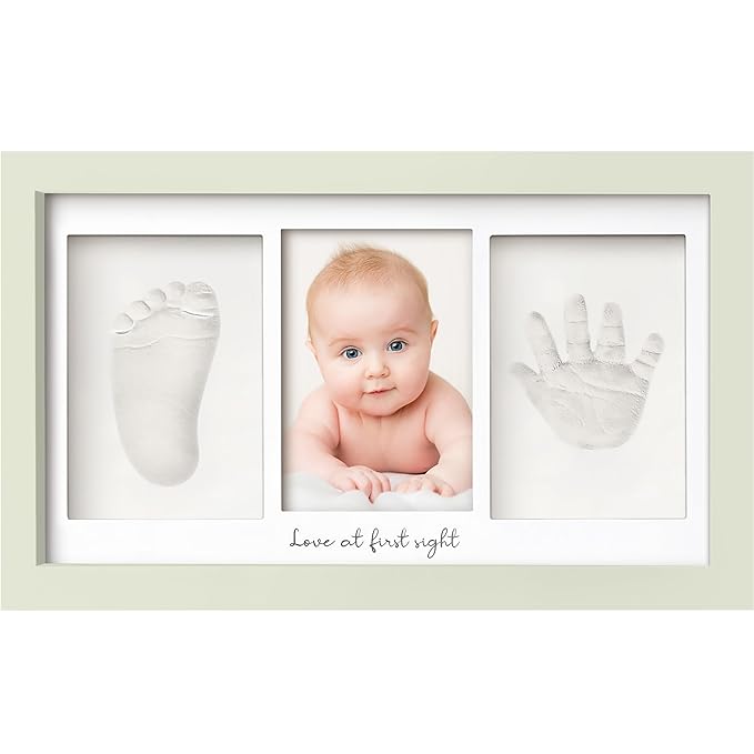 Baby Hand and Footprint Kit - Clay Handprint Keepsake Frame, Newborn Nursery Picture Frame, Personalized New Mom Gifts for Baby Shower & Registry (Sage)-CubbioJoy