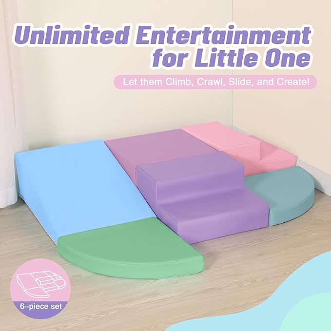 6-Piece Foam Climbing Blocks for Toddlers: Colorful Climbing Gym PU Leather Baby Foam Building Blocks Indoor Toy-CubbioJoy