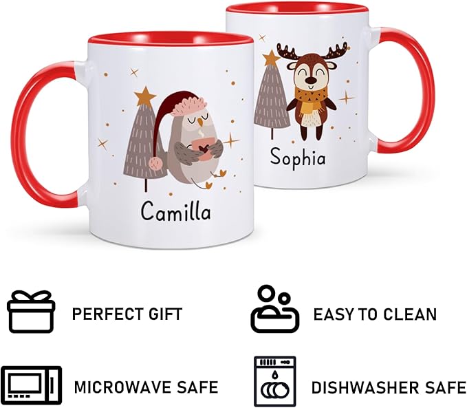Christmas Gifts for Kids, Personalized Name Christmas Coffee Mug, Cute Hot Chocolate Cocoa Mug, Winter Holiday Cups for Children, Customized Christmas Birthday Gifts for Women Families Friend-CubbioJoy