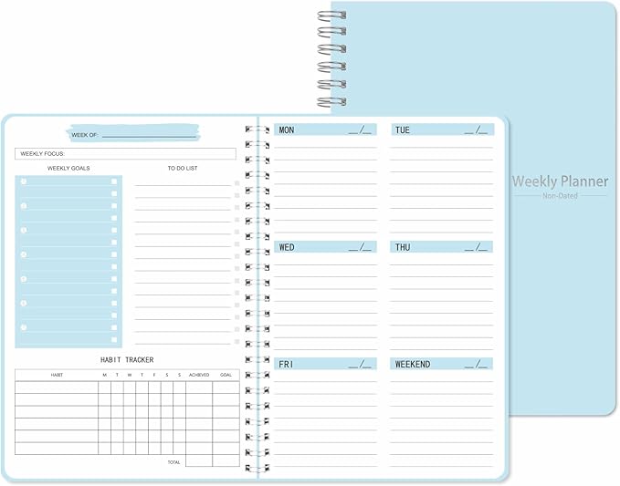 Undated Weekly Planner, Weekly To Do List Notebook with Goal & Habit Tracker Organizer, A5 5.7" x 8.0" Weekly Planner Notebook with Spiral Binding for Men or Women-CubbioJoy