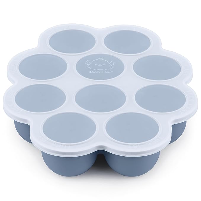KeaBabies Silicone Food Freezer Trays with Lid, 2oz x 10 Pods Baby Food Storage Containers, Easy Puree Meal Prep, Breast Milk Silicone Freezer Molds, Dishwasher, Microwave Safe, BPA-Free (Slate)-CubbioJoy