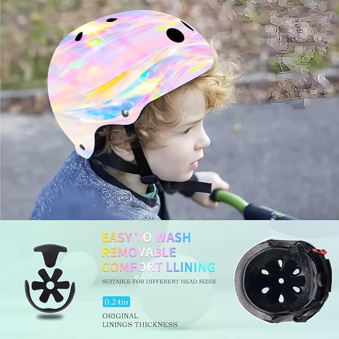 Adjustable Color Gradient Skateboard Helmet for 3-5-8-14+Ages【Toddler Kids Youth Adult】 Girls Boys Woman.Bike Helmet for Multi-Sports Cycling Bicycle Scooter Inline Roller Skate Rollerblading-CubbioJoy