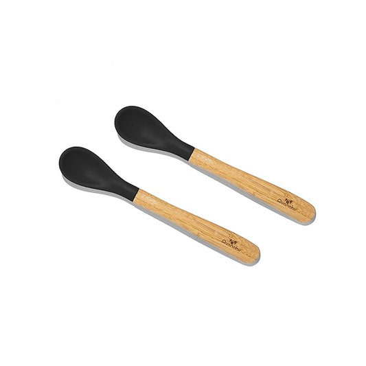 Avanchy Bamboo & Silicone Infant Training Spoons, BPA Free - Soft Tip, Easy on Gums, First Stage Feeding Utensils for Baby-Led Weaning, Self-Feeding, Black-CubbioJoy