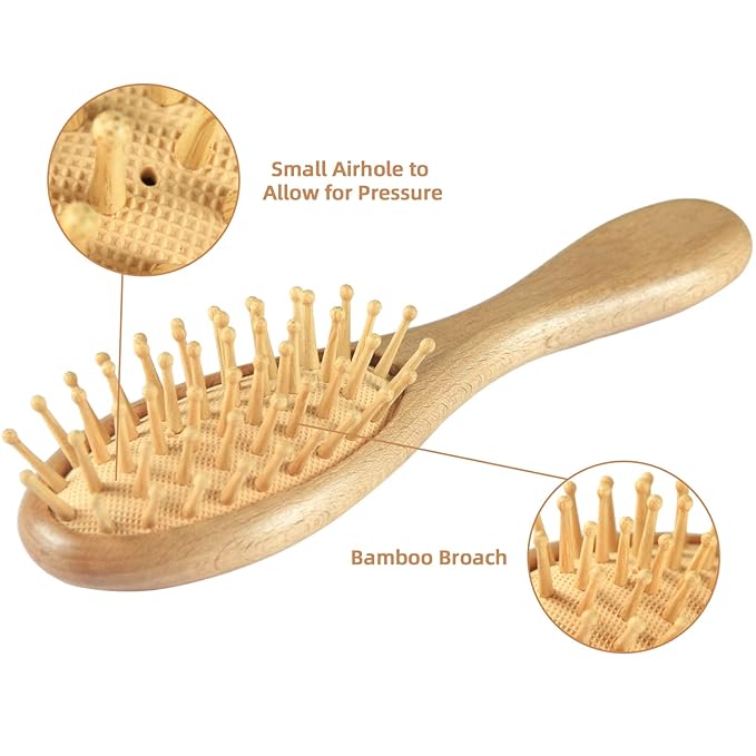 Baby Hair Brush and Comb Set (4-Piece) for Newborn - Wooden Baby Hairbrush Set，A Beechwood Brush, Baby Airbag Brush, Beech Handle Brush, and Prevent Cradle Cap Silicone Brush - Ideal Registry Gift-CubbioJoy
