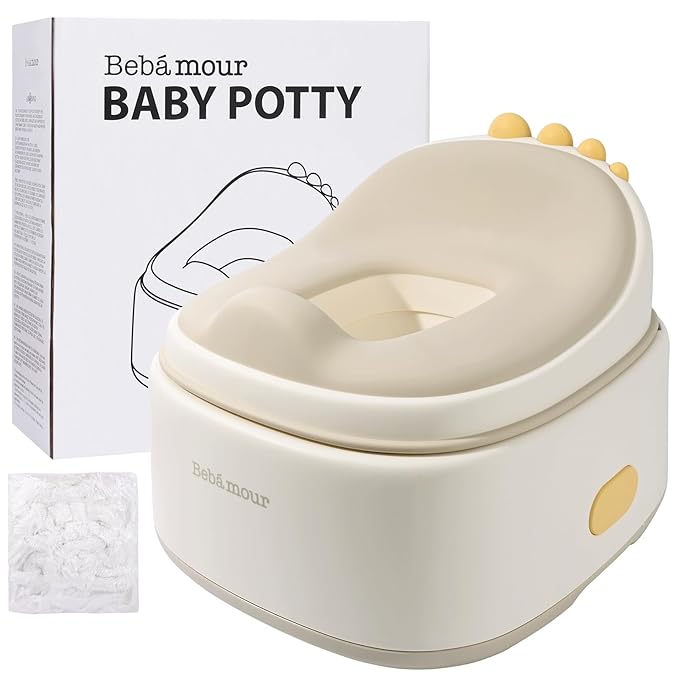 Bebamour Toddler Potty Training Toilet 3 in 1 Versatile Toilet Seat & Step Stool & Potty Chair Portable Potty Trainer for Boys & Girls with with 100 Pack Trash Bags (Dinosaur Coffee)-CubbioJoy