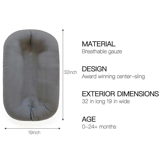 Baby Lounger - Snuggle Cozy Me Infant Lounger for Newborns | Breathable & Soft, Portable Awake-Time Pad, Essential Baby Gift- Grey (Lounger Cover Included)-CubbioJoy