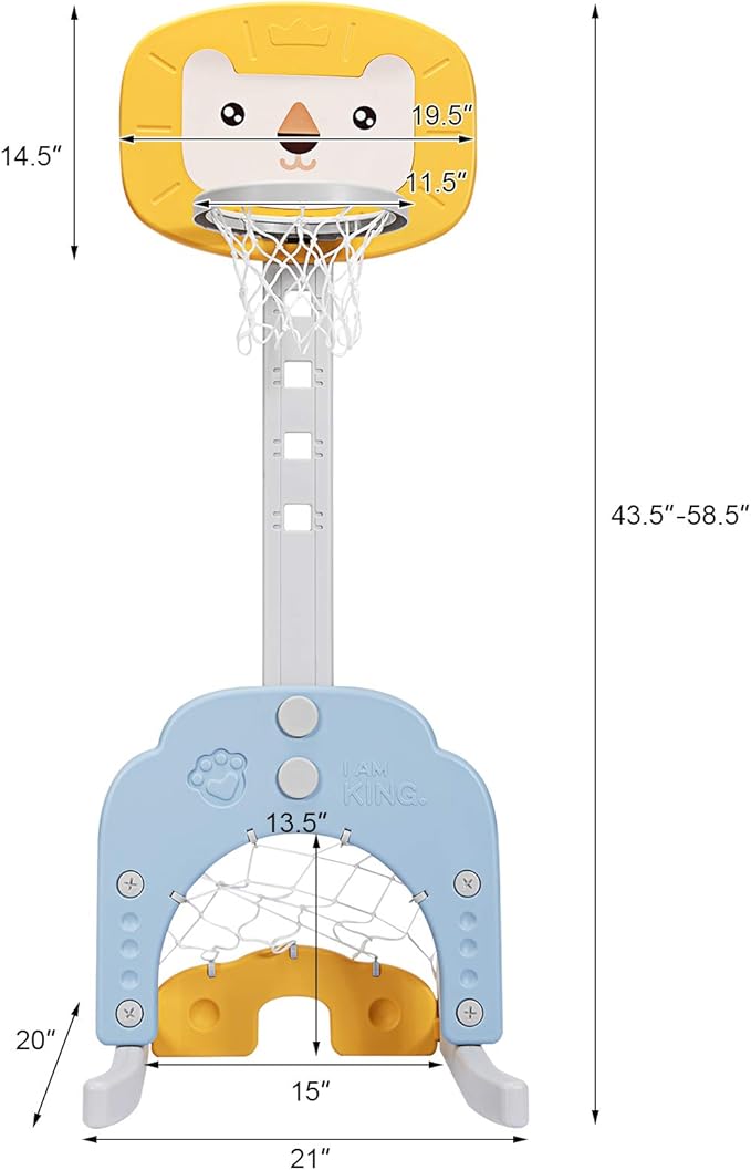 Costzon Kids Basketball Hoop, Toddler Sports Activity Center w/ 5 Adjustable Height Levels, Basketball Soccer Golf Game Set, Indoor Outdoor Basketball Hoop Set Gift for Baby Infant-CubbioJoy