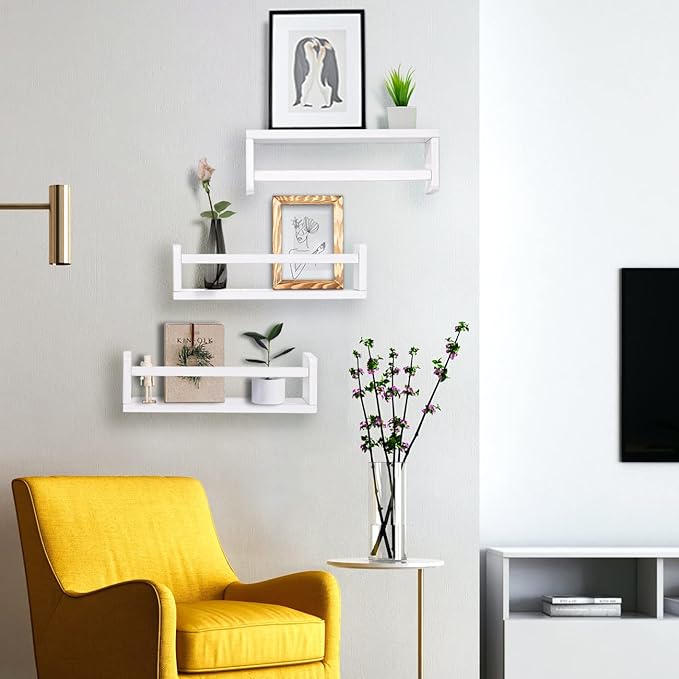 AZSKY Floating Bookshelf for Kids Room White Nursery Shelves Picture Ledge Wall Shelves for Bathroom Decor Kitchen Spice Rack Book Shelf Photo Organizer for Baby Nursery Décor 16 Inch Set of 3-CubbioJoy