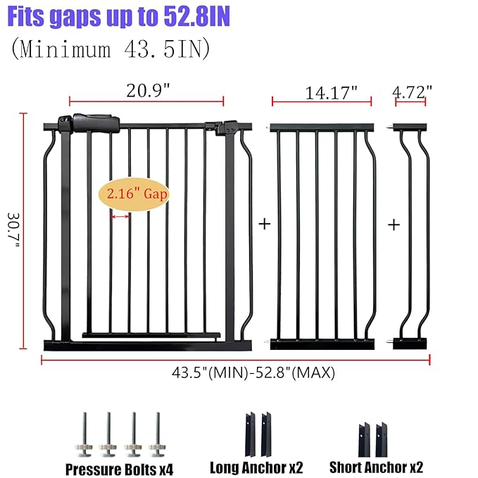 Baby Gates Extra Wide 48-53 Inch Large Baby Gate for Stairs Tension Pet Dog Gates Indoor for Doorways No Drilling Pressure Mounted Pet Gates for Kids-CubbioJoy