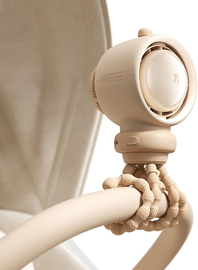 JISULIFE Stroller Fan Baby Large, Safe Bladeless for Crib, Desk, Portable Battery Rechargeable Cooling Fan with Air Turbo Tech, Night Light, Food-Grade Gift for Mom/Dad/Friend - Brown-CubbioJoy