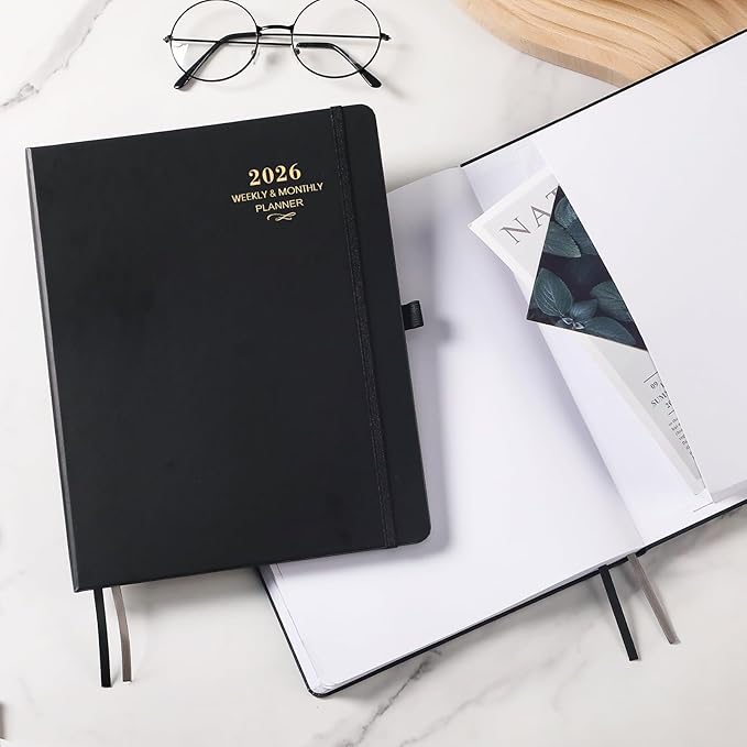 2026 Planner - 2026 Planner Weekly and Monthly, JAN 2026 - DEC 2026, Calendar Planner with Hardcover,Thick Paper, Back Pocket, Notes Pages, Pen Loop (9" x 11") - Black-CubbioJoy