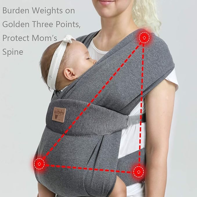 Baby Wraps Carrier Sling, Baby Carrier for Newborns and Toddlers,Skin-Friendly and Soft Front Baby Carrier Wrap Perfect Baby Gifts (Grey, Cotton)-CubbioJoy