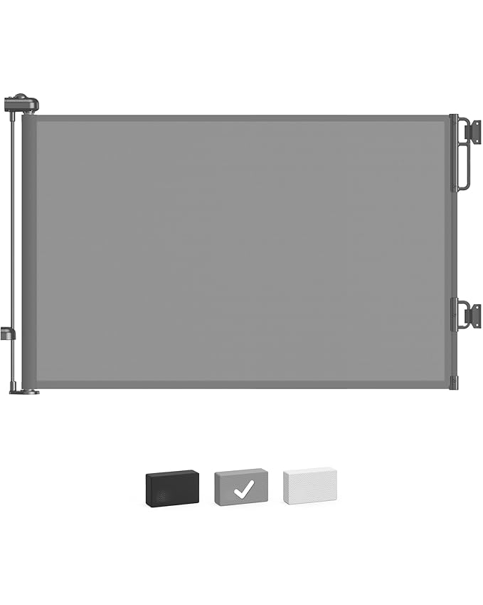 Cumbor 55" Wide Retractable Baby Gates for Doorways, Mom's Choice Award - Mesh Dog Gate for The House, One-Hand Opening Safety Child Gates for Stairs, Pet Puppy Fence Indoor & Outdoor, Gray-CubbioJoy