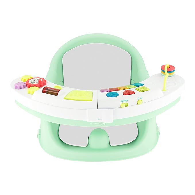 Infantino Music & Lights 3-in-1 Discovery Seat and Booster - Convertible Booster, Infant Activity Seat and Feeding Seat with Electronic Piano for Sensory Exploration, for Babies and Toddlers, Mint-CubbioJoy