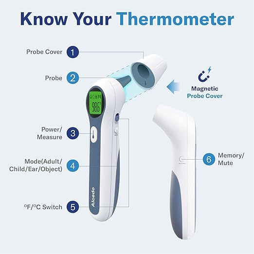 Alcedo Forehead and Ear Thermometer for Adults, Kids, and Baby | Digital Infrared Thermometer for Fever | Touchless, Instant Read, Medical Grade | Pouch and Batteries Included-CubbioJoy