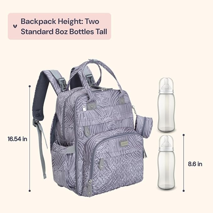 BabbleRoo Diaper Bag Backpack - Baby Essentials, Travel Essentials Baby Bag with Changing Pad, Stroller Straps & Pacifier Case - Unisex, Gray Swirls-CubbioJoy