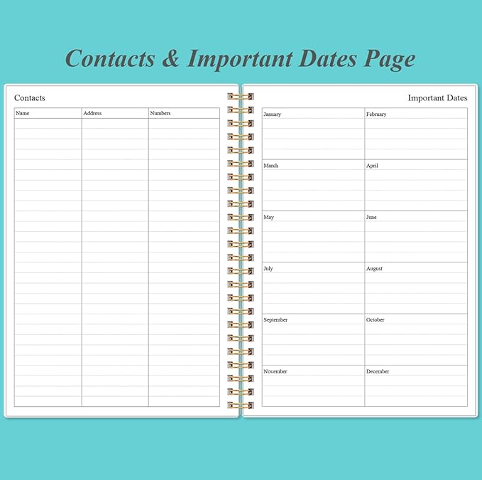 Daily Planner Undated - A5 To Do List Notebook Hourly Schedules, Spiral Appointment Planner for Women and Men, PVC Hardcover, Inner Pocket, Elastic Closure, 5.8" x 8.3", Teal Flowers-CubbioJoy