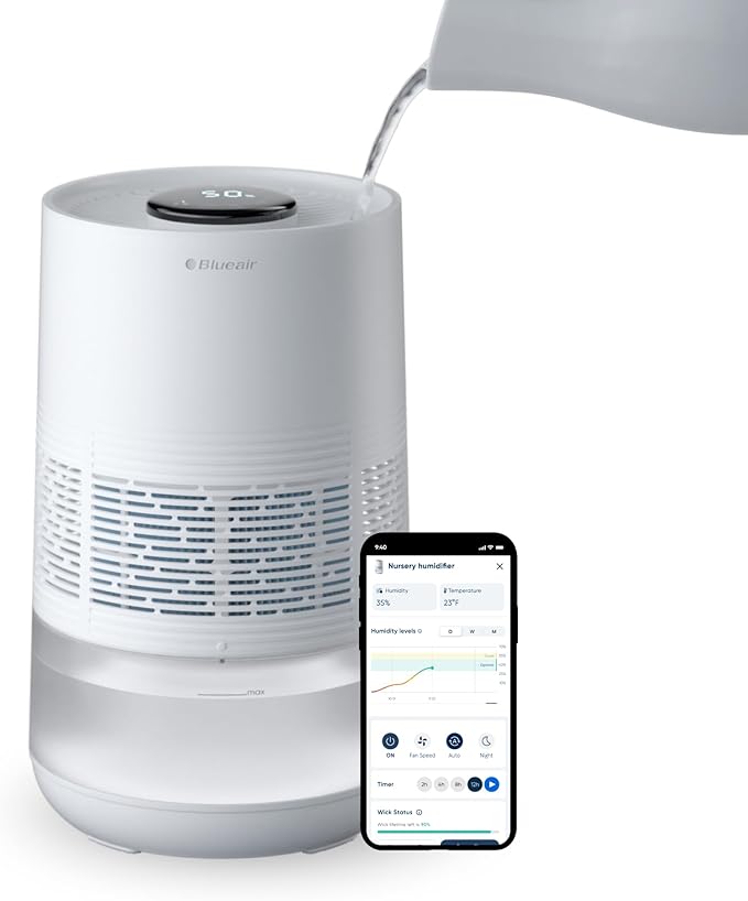 BLUEAIR Premium Smart Humidifier for Large Rooms, Bedrooms, Better Sleep with Evaporative Invisible Mist Tech, Auto Humidify, Easy Top Fill, Smart Control with App, Touchscreen, 3.5L Tank for 48 hours-CubbioJoy
