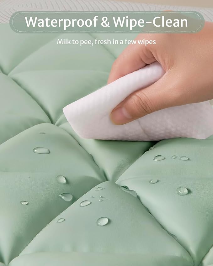 Blissful Diary Waterproof Baby Play Gym Mat, Wipe-Clean Vegan Leather Tummy Time Mat with 6 Detachable Toys, Baby Activity Mat, Sage Green-CubbioJoy