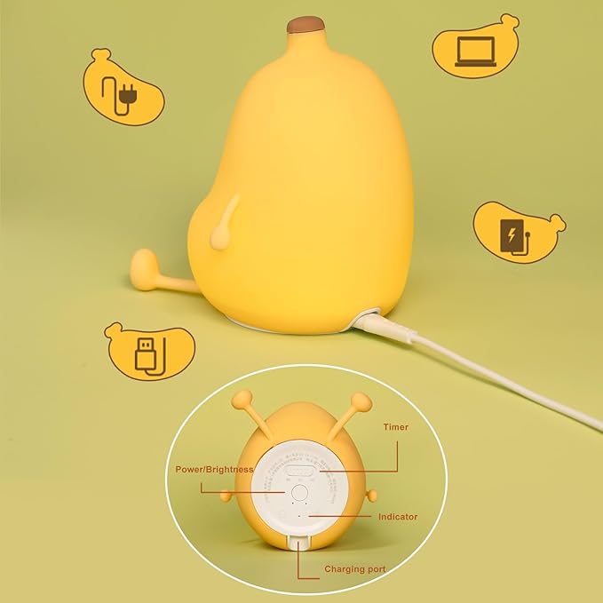 Banana Night Light for Kids, Cute Night Lamp for Room Decor, Portable Silicone Kids Lamp USB Rechargeable Nightlight, Birthday Christmas Gifts for Baby Toddlers Boys Girls-CubbioJoy