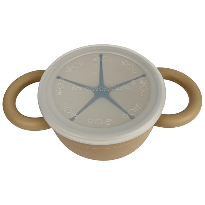 BraveJusticeKidsCo. | Snack Attack II Snack Cup | Collapsible Silicone Snack Container | Toddler and Baby Snack Catcher Lid (Warm Sand)-CubbioJoy