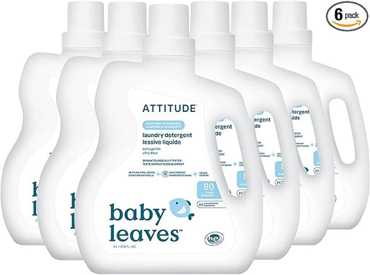 ATTITUDE Baby Laundry Detergent Liquid, EWG Verified, Safe for Baby Clothes, Infant and Newborn, HE Compatible, Soothing Chamomile, 80 Loads, 67.6 Fl Oz (Pack of 6) (AMAZON EXCLUSIVE)-CubbioJoy