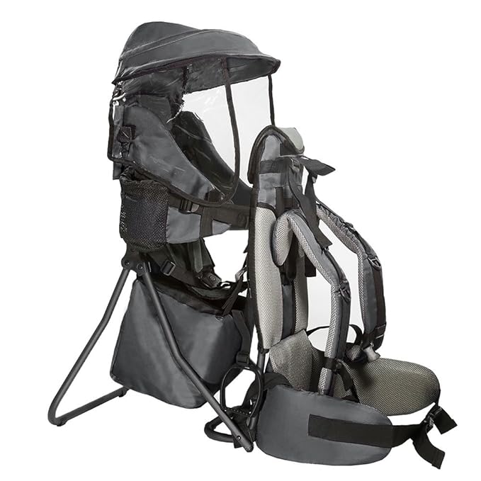 ClevrPlus Cross Country Baby Backpack Carrier, Grey, Toddler Hiking Backpack with Comfortable Seat, Adjustable Straps & Belt, Foldable Frame Lightweight Large Capacity Child Carrier for Outdoor-CubbioJoy