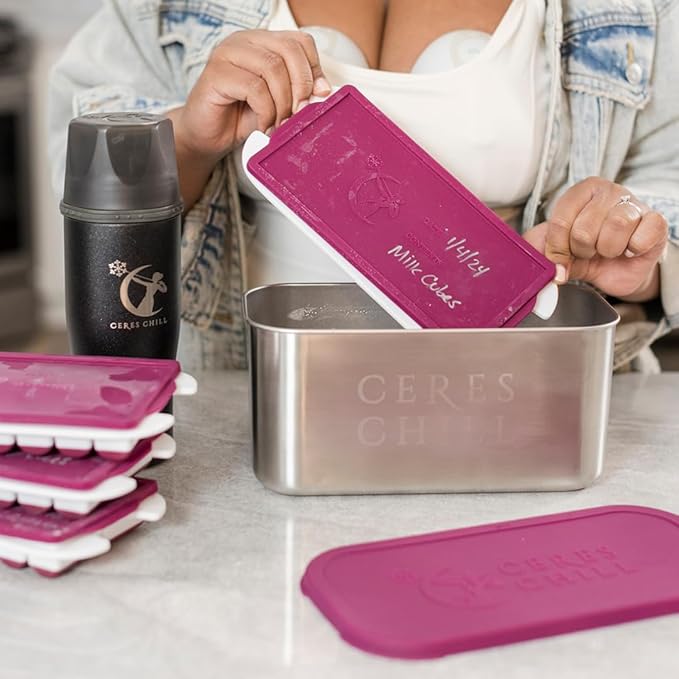 CERES CHILL The Milkstache Luxe Reusable Breastmilk Freezer Storage Container - 1/2 Ounce Cubes fit Any Baby Bottle, Freezing Pumped Milk has Never Been Easier (Stainless Steel), 1 Count-CubbioJoy