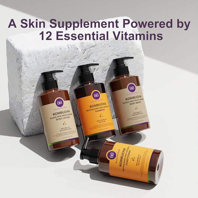 BALANCE YOUR BIOME Kombucha Glass-Skin Moisturizing Body Wash, K-Beauty,Fermented soybean, barley, Pear Juice, Pomegranates,12 Vitamins, Nurishing, Cleansing, 16.9 fl.oz.500ml, No Silicone-CubbioJoy