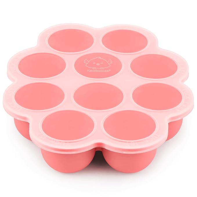 KeaBabies Silicone Food Freezer Trays with Lid, 2oz x 10 Pods Baby Food Storage Containers, Easy Puree Meal Prep, Breast Milk Silicone Freezer Molds, Dishwasher,Microwave Safe,BPA-Free(Blossom)-CubbioJoy