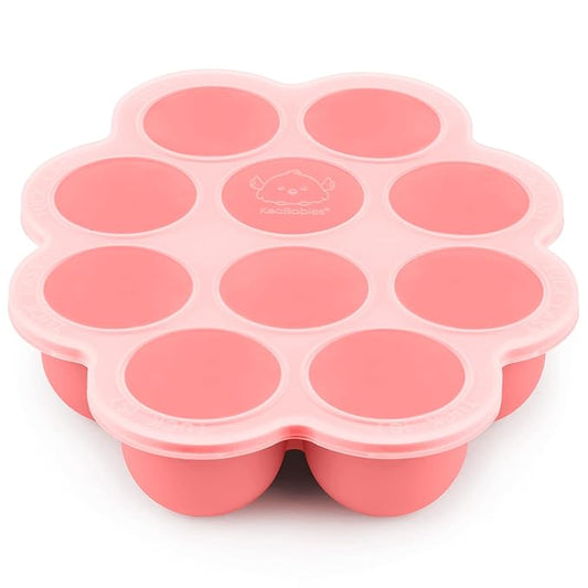KeaBabies Silicone Food Freezer Trays with Lid, 2oz x 10 Pods Baby Food Storage Containers, Easy Puree Meal Prep, Breast Milk Silicone Freezer Molds, Dishwasher,Microwave Safe,BPA-Free(Blossom)-CubbioJoy