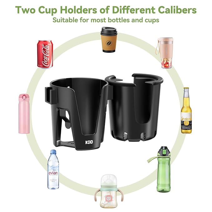 KDD Stroller Cup Holder with Phone Holder, 3-in-1 Removable Bottle Holder, 360 Degrees Rotation Drink Holder for Wheelchair, Stroller, Bike, Walker, Scooter, Bicycle, Uppababy, Bugaboo, Britax-CubbioJoy