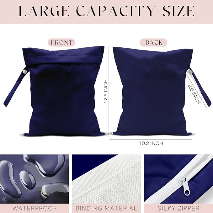 Waterproof Wet Bag for Swimsuit, Travel Beach Wet Dry Bag, Hidden Zipper Reusable Blue Wet Bags, for Travel Beach Wet Swimsuits Toiletries Diapers Dirty Gym Clothes Laundry Bag-CubbioJoy
