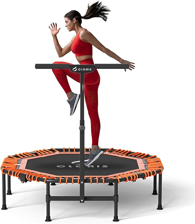 CLORIS 38in/48in Folding Trampoline - Max Load 220lbs / 450lbs Mini Trampoline Rebounder Trampoline for Adults with Adjustable Foam Handle, with safty Padded Cover Best Gift for Kids/Adult-CubbioJoy