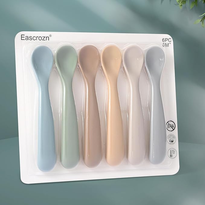 Baby Spoons, 6 Pack First Stage Silicone Feeding Spoons, Soft Tip Feeding Baby Utensils, Baby Led Weaning Supplies Training Spoons, Dishwasher and Boil Safe-CubbioJoy