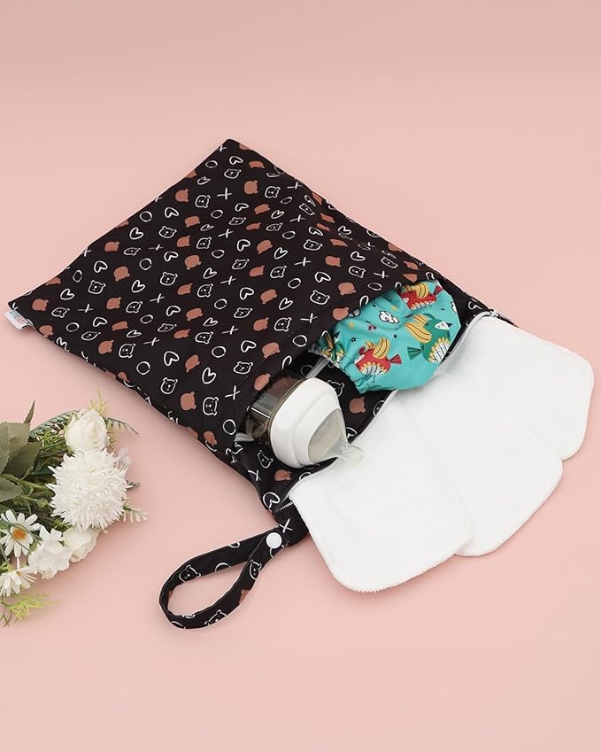 ALVABABY 3 Cloth Diaper Wet Dry Bags Waterproof Reusable with Two Zippered Pockets Travel Beach Pool Daycare Soiled Baby Items Yoga Gym Bag for Swimsuits or Wet Clothes Small Medium Large 3L-SML10-CubbioJoy
