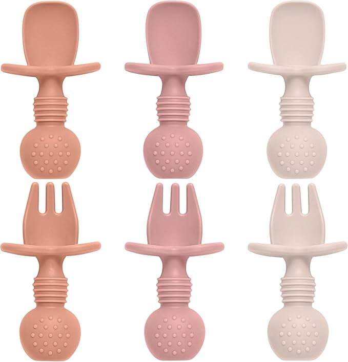 6 Pack Baby Spoons and Forks Set, Silicone Baby Spoons Self Feeding 6 Months for Toddler Utensils,BPA Free, Baby Led Weaning Supplies Feeding Essentials,Dishwasher and Boil Safe-CubbioJoy