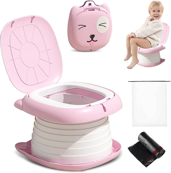 2025 Upgraded Portable Potty Training, Travel Potty for Toddler, portable toilet for kids Foldable, Apply to Seat Emergency Toilet for Camping, Outdoor,Car, Indoor(Pink)-CubbioJoy