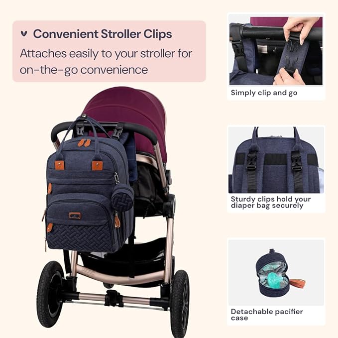 BabbleRoo Diaper Bag Backpack - Baby Essentials Travel Tote - Multi Function Waterproof Diaper Bag, Travel Essentials Baby Bag with Changing Pad, Stroller Straps & Pacifier Case - Unisex, Navy Blue-CubbioJoy