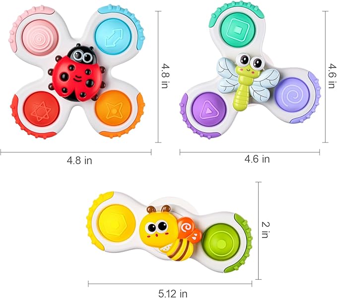 ALASOU 3PCS Pop Suction Cup Spinner Toys for 1 Year Old Boy Girl|Novelty Spinning Tops Toddler Toys Age 1-2|Sensory Baby Bath Toy for Toddlers 1-3|12 18 Months Boy Birthday Gift for Infant-CubbioJoy