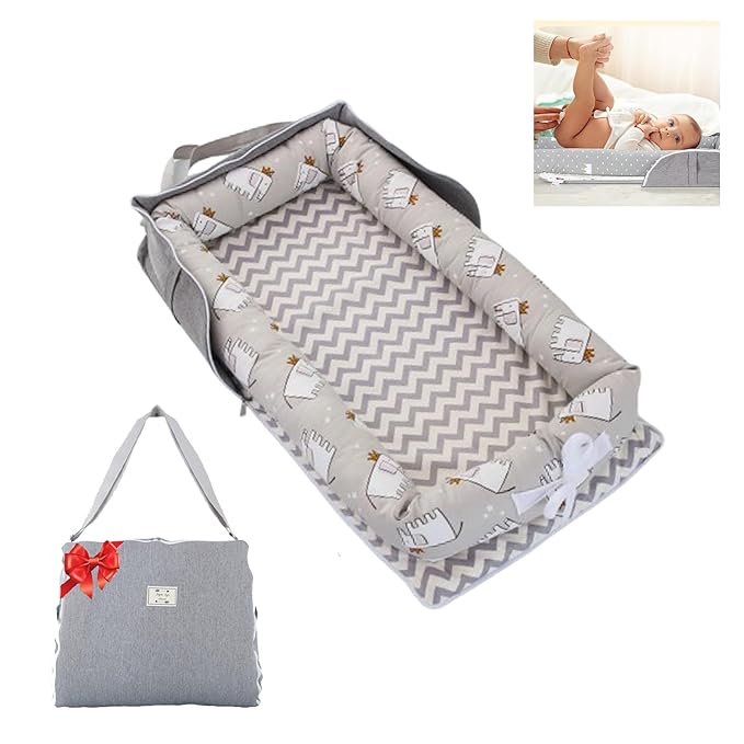Baby Lounger for Newborn Portable Bag,Baby Lounger Play Mat for Awake-Time,Newborn Babies Essentials Gifts 0-24 Months Home Travel(Elephant Grey)-CubbioJoy