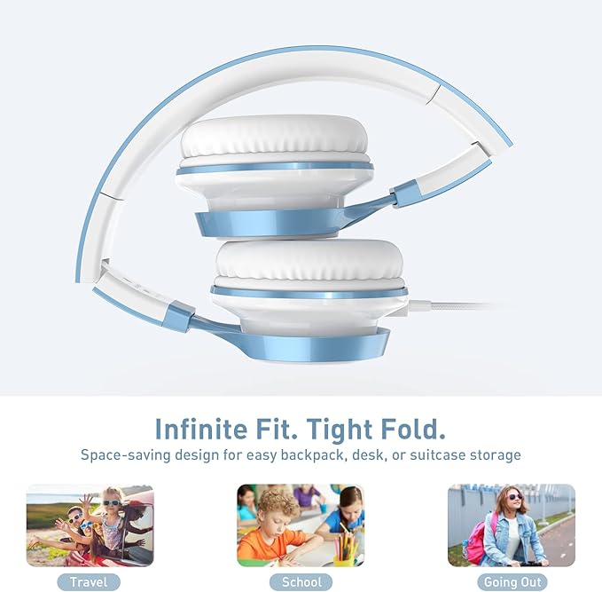 AILIHEN Kids Headphones for School Boys, Headphones with Microphone for Chromebook Laptop Computer Smartphone, 3.5mm Foldable Lightweight Headset for Teen Teenager (Blue)-CubbioJoy