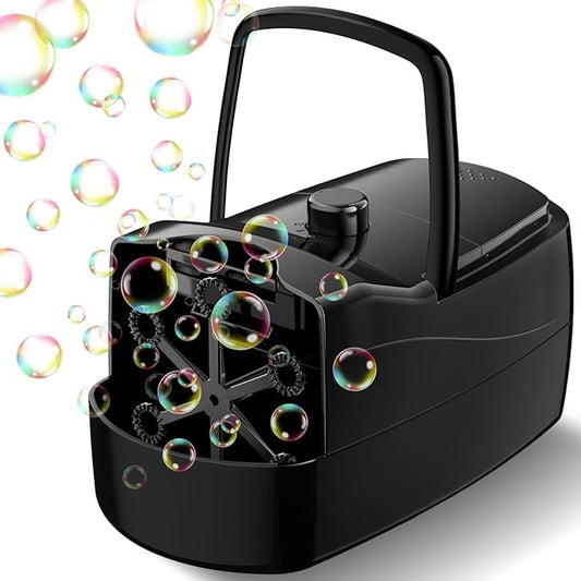 Bubble Machine - 18000+ Bubbles Per Minute, 2 Speed Settings, Battery/USB Powered Outdoor Bubble Blower for Toddlers, Birthday Parties, Weddings (Black)-CubbioJoy