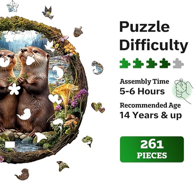 Jigfoxy Wooden Puzzles for Adults, Otter Couple Wood Puzzles Adult, Unique Animal Shape Wooden Jigsaw Puzzles for Adults, Birthday Gifts for Puzzle Lovers Family Friend (L-12.9 * 13.4in-261pcs)-CubbioJoy