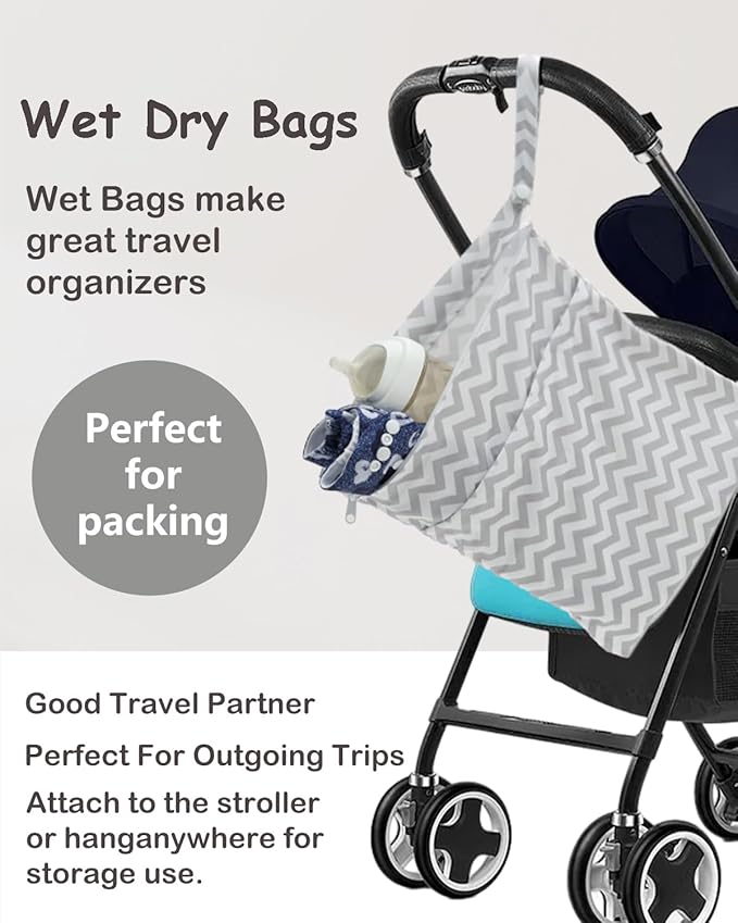 ALVABABY 2pcs Cloth Diaper Wet Dry Bags Waterproof Reusable with Two Zippered Pockets Travel Beach Pool Daycare Soiled Baby Items Yoga Gym Bag for Swimsuits or Wet Clothes L2933-CubbioJoy