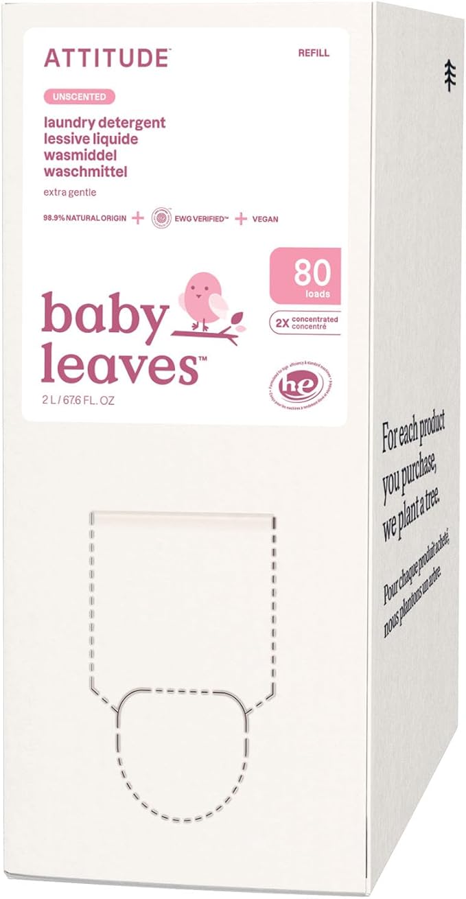 ATTITUDE Baby Laundry Detergent, EWG Verified, Plant and Mineral-Based Formula, HE Compatible, Vegan Household Products, Unscented, 80 Loads, 67.6 Fl Oz (Package may vary)-CubbioJoy