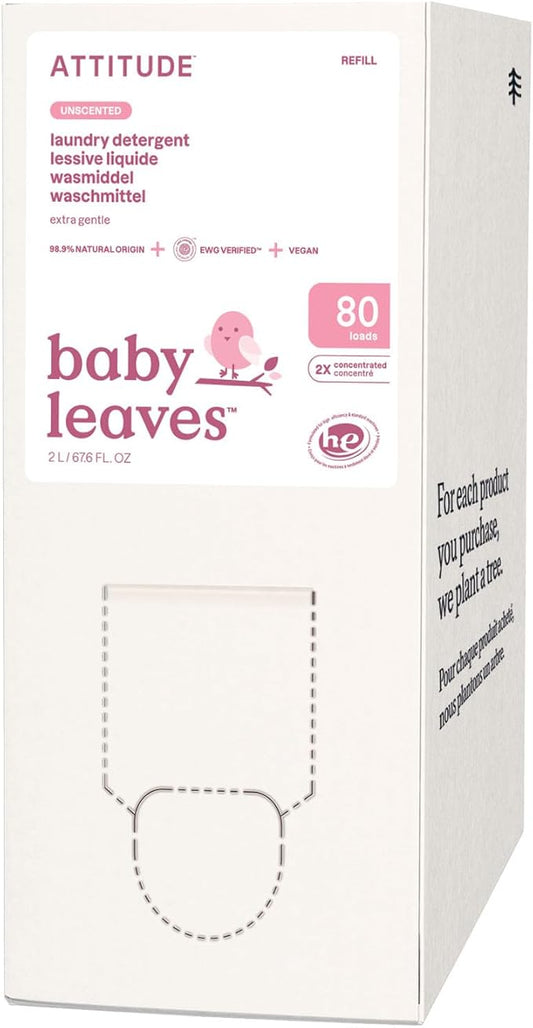 ATTITUDE Baby Laundry Detergent, EWG Verified, Plant and Mineral-Based Formula, HE Compatible, Vegan Household Products, Unscented, 80 Loads, 67.6 Fl Oz (Package may vary)-CubbioJoy