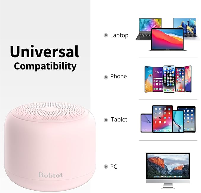 Bobtot Portable Bluetooth Speakers with Strap Easy to Carry, Wireless IPX5 Waterproof Mini Speaker with Loud Stereo Sound, 20 Hours Playtime, Rechargeable Battery, Built-in Microphone, Pink-CubbioJoy